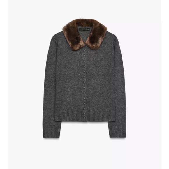 Zara FAUX FUR LAPEL KNIT CARDIGAN - Picture 4 of 9
